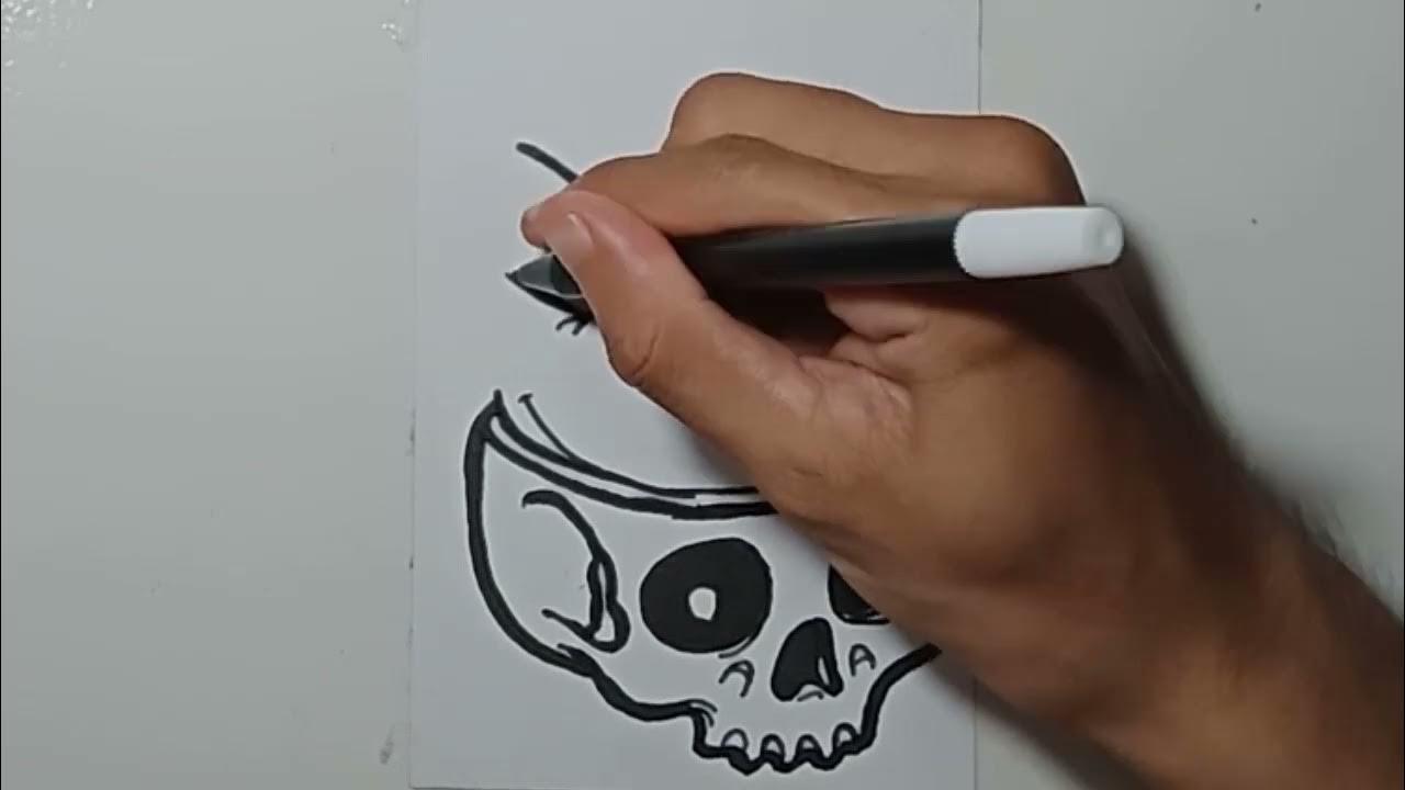 drawing cartoon grafiti bunny and skull thumbnail