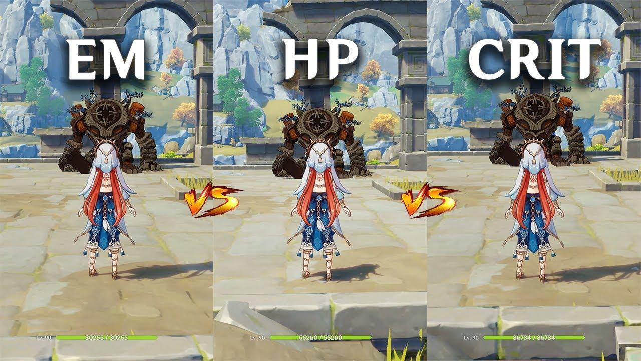 Nilou EM Build vs HP Build CRIT Build!! Bloom DMG comparison! which is the Best ? | Genshin Impact | thumbnail