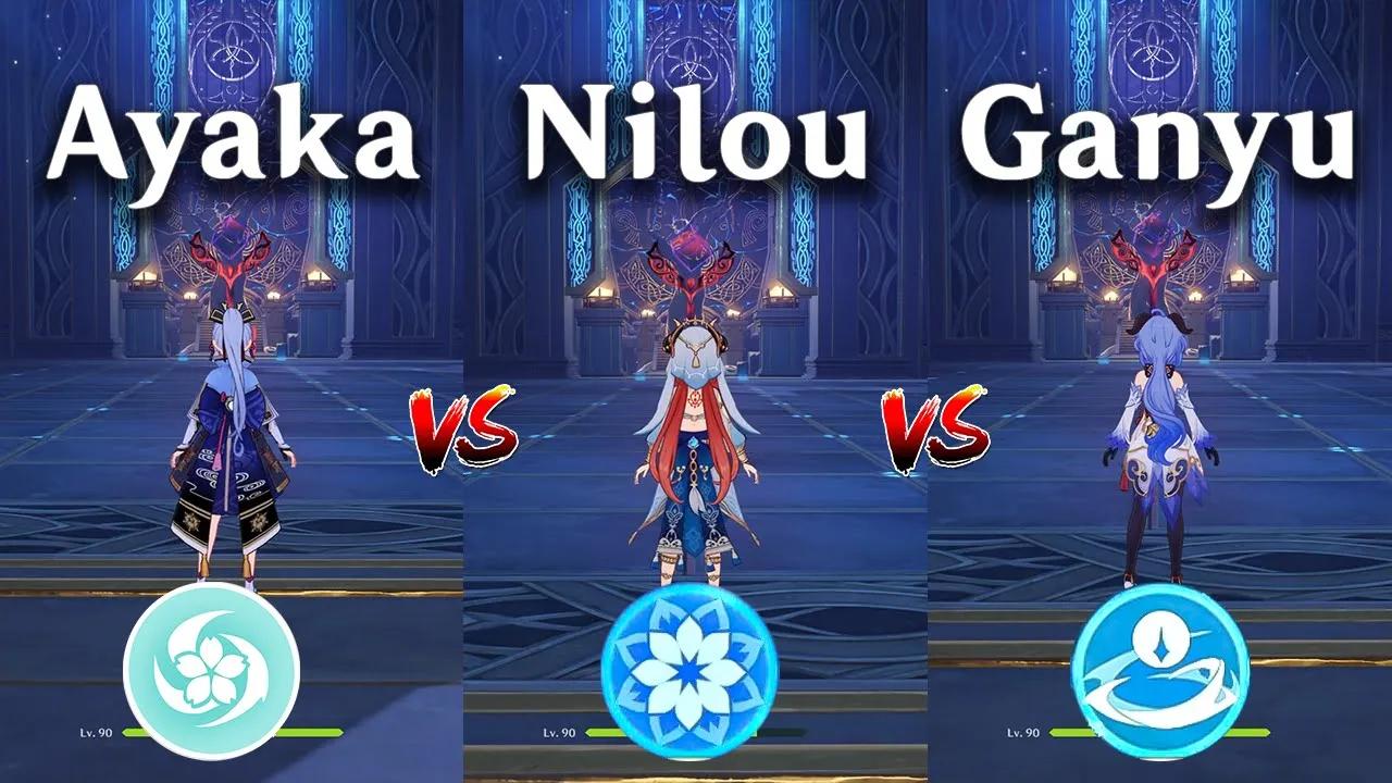 Ayaka vs Nilou vs Ganyu !! who is the best DPS?? gameplay comparison [ Genshin Impact ] thumbnail