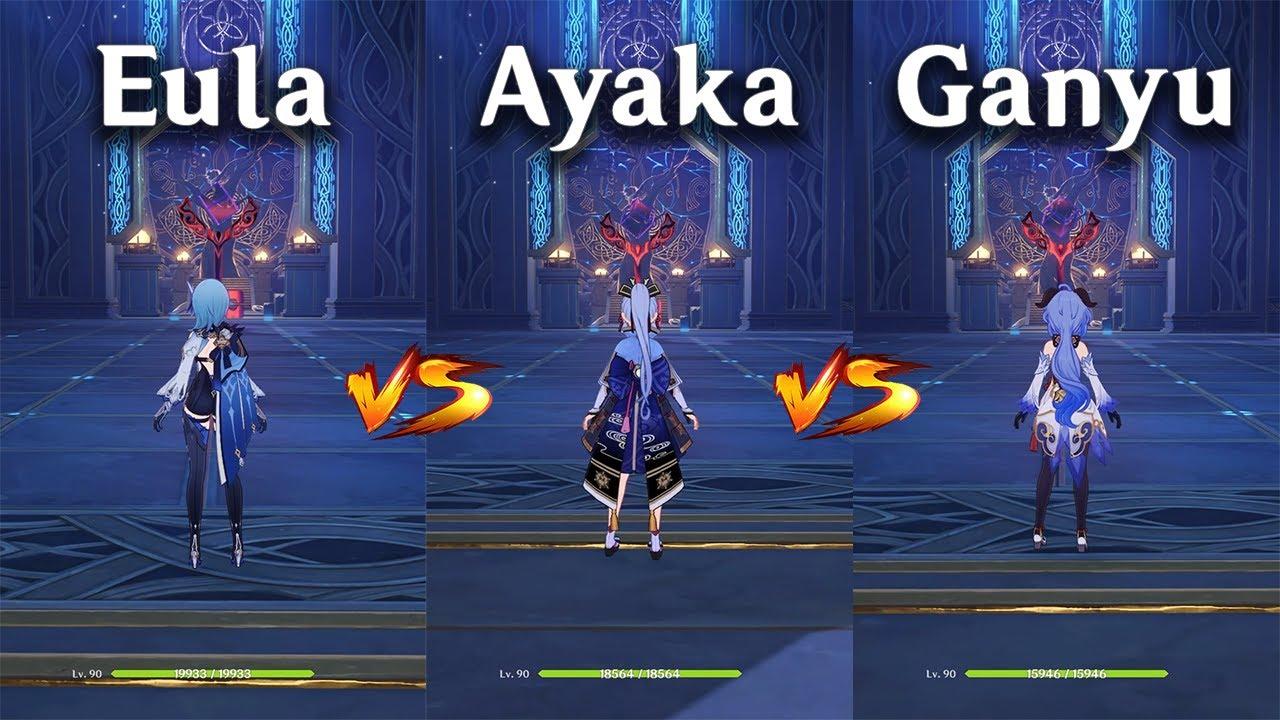 Ayaka vs Ganyu vs Eula !! who is the best DPS?? gameplay comparison [ Genshin Impact ] thumbnail