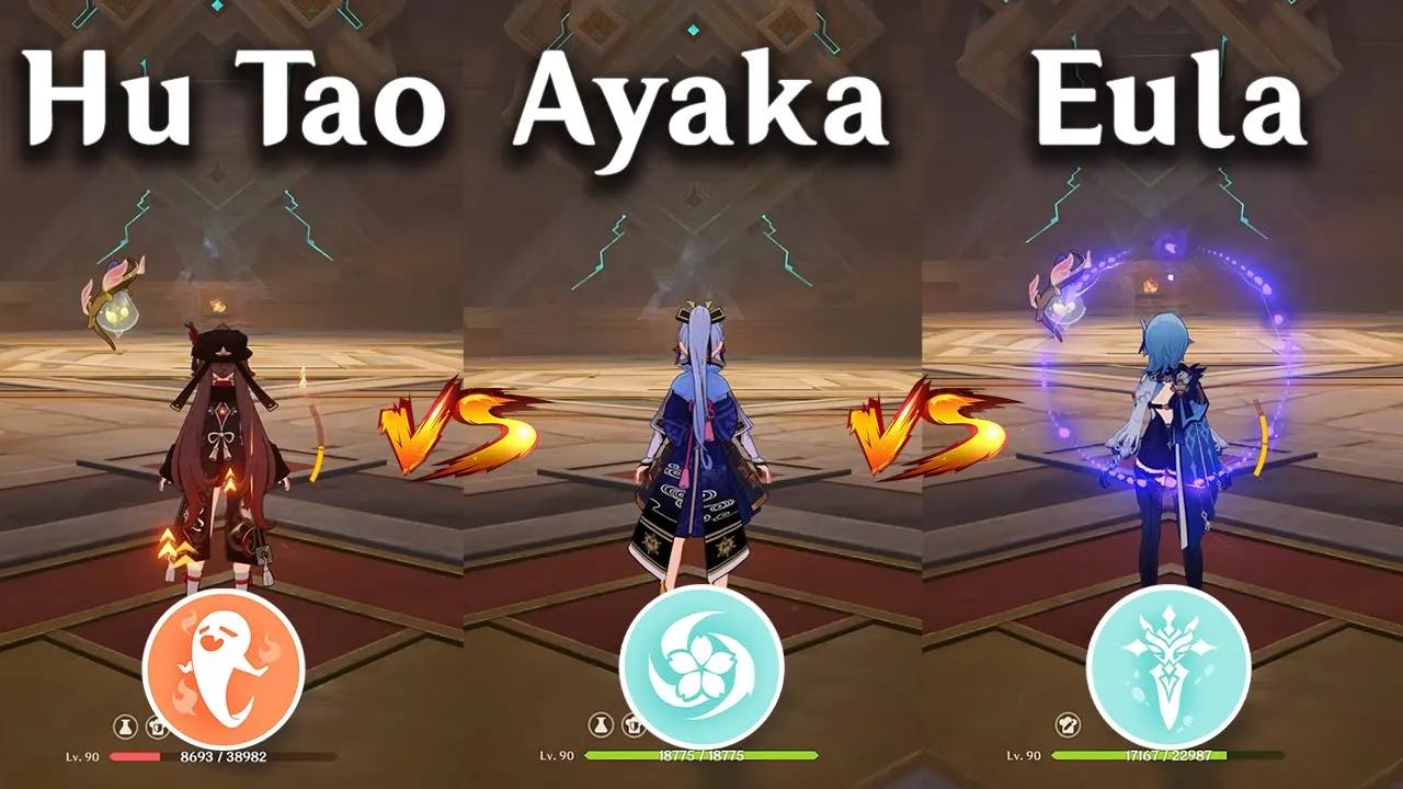 Ayaka vs Eula vs Hu Tao !! who is the best DPS?? gameplay comparison [ Genshin Impact ] thumbnail