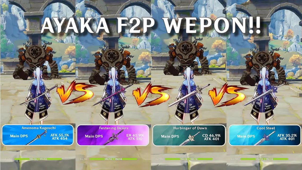 Ayaka F2P Weapon Comparison!! Which one is the best? DMG Comparison | Genshin Impact | thumbnail