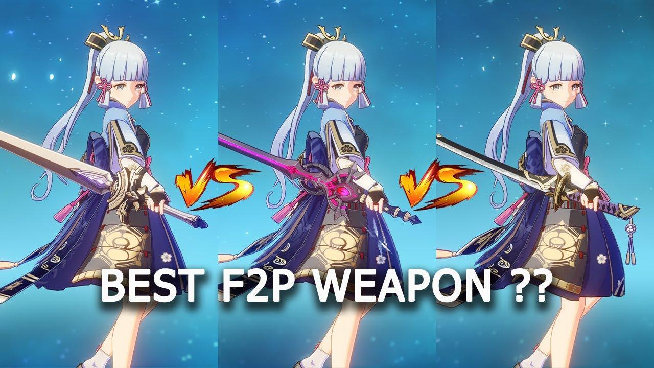 Best F2P Weapon for AYAKA!! Amenoma Kageuchi or Harbinger of Dawn? DMG comparison | Genshin Impact | thumbnail