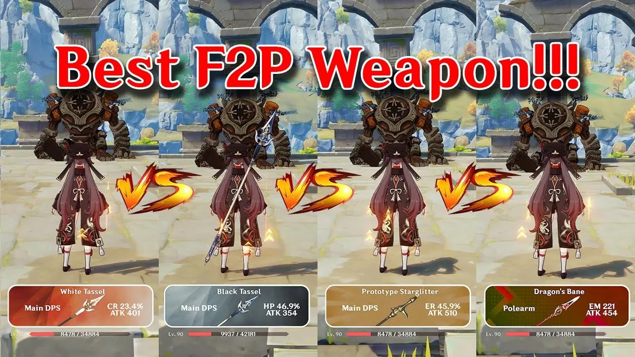 Best F2P WEAPON for Hu Tao!!  Dragon's bane or White Tassel?? DMG comparison gameplay!! thumbnail