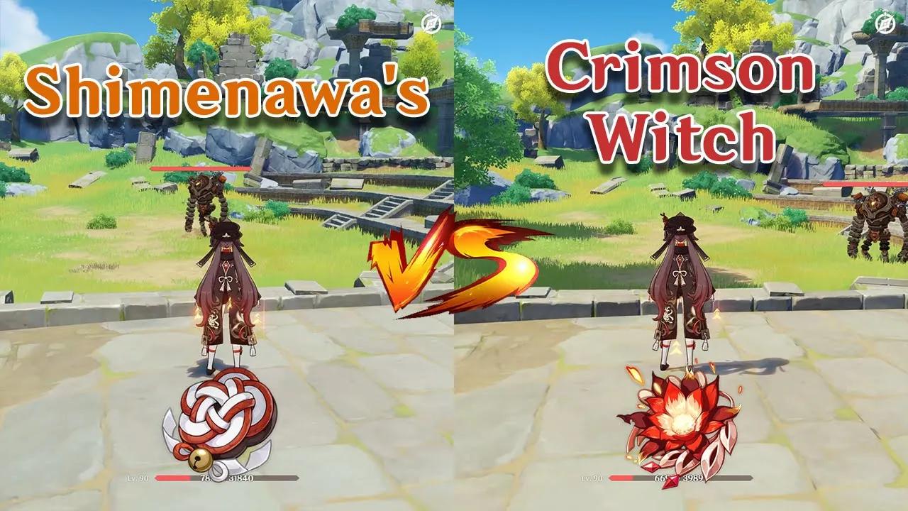 Hu Tao Artifacts Comparison, Shimenawa's vs Crimson Witch of Flames!! gameplay COMPARISON!! thumbnail