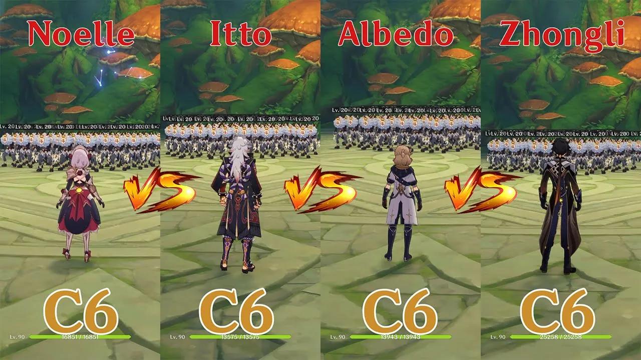 Noelle vs Itto vs Albedo vs Zhongli! Who is the best? BURST COMPARISON! thumbnail