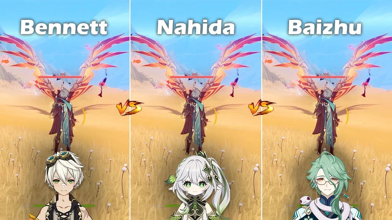 Baizhu vs Nahida vs Bennett Buff comparison!! Who is the best ?? Genshin Impact thumbnail