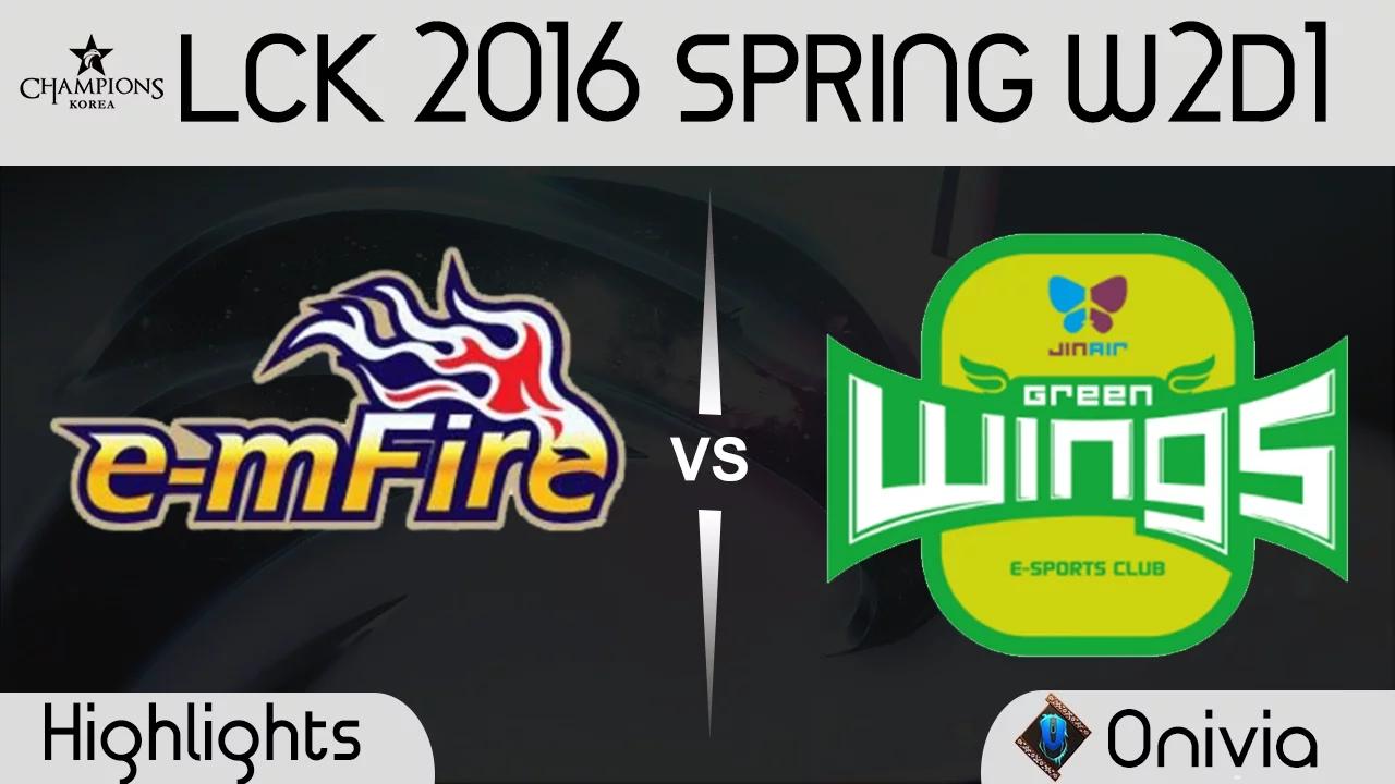 EMF vs JAG Game 1 Highlights LCK Champions 2016 Spring W2D1 E mFire vs JinAir Green Wings thumbnail