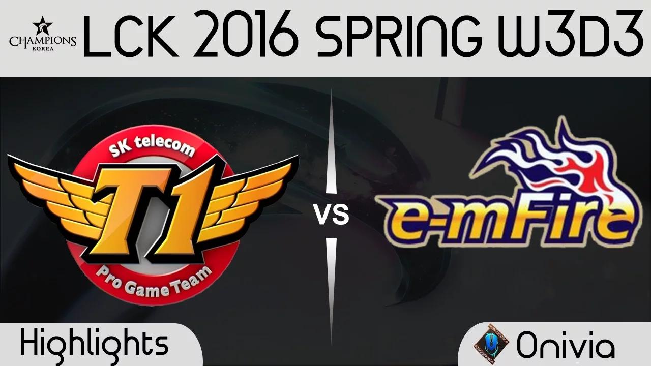 SKT vs EMF Game 1 Highlights LCK Champions 2016 Spring W3D3 SK Telecom T1 vs E mFire thumbnail