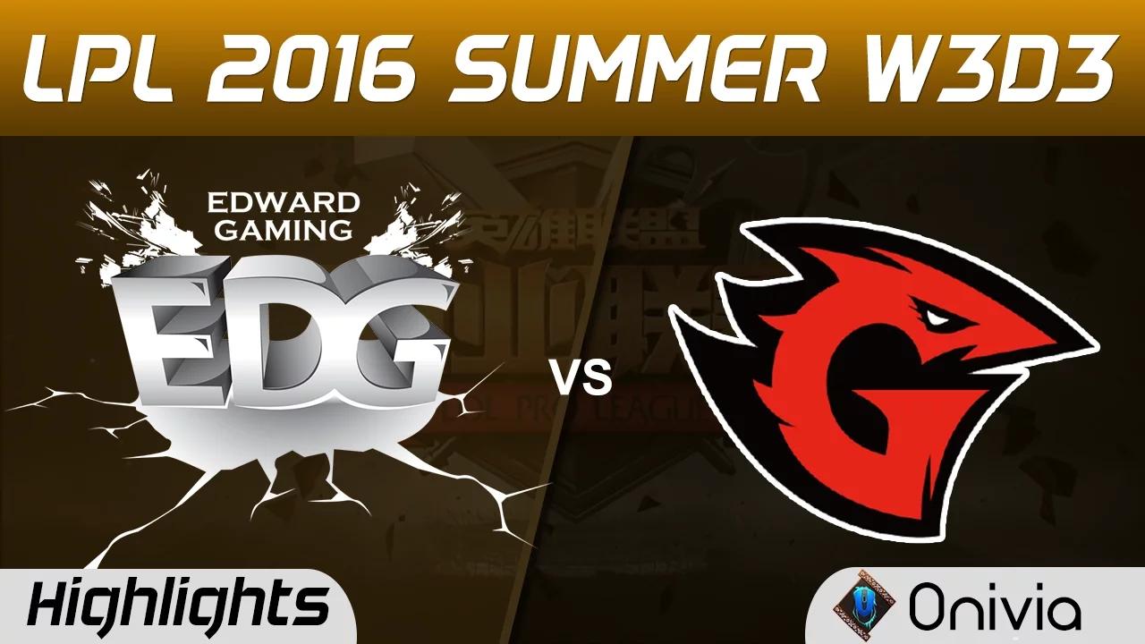 EDG vs GT Highlights Game 2 Tencent LPL Summer 2016 W3D3 Edward Gaming vs Game Talents thumbnail