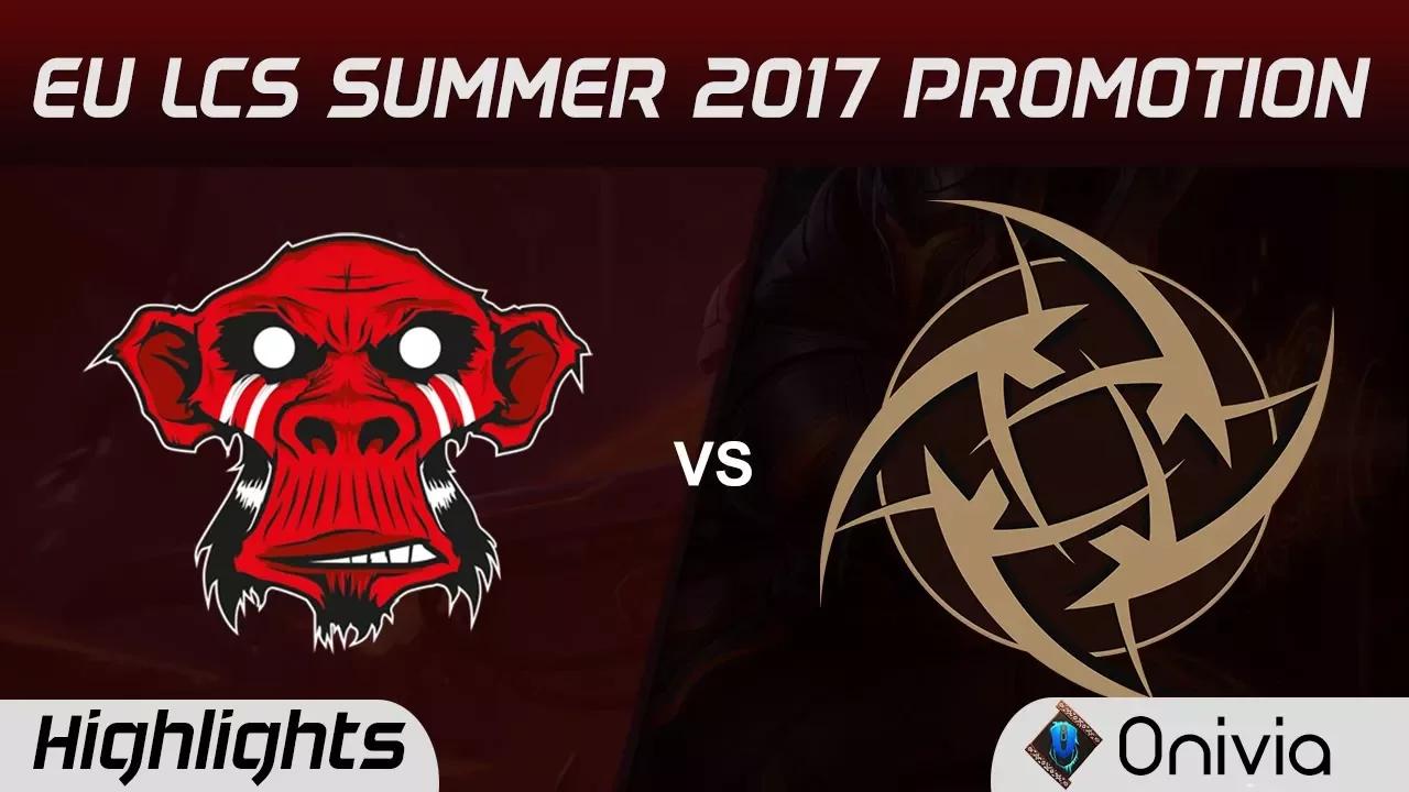 MM vs NIP Highlights Game 1 EU LCS SUMMER 2017 Promotion Misterious Monkeys vs Ninjas in Pyjamas by thumbnail