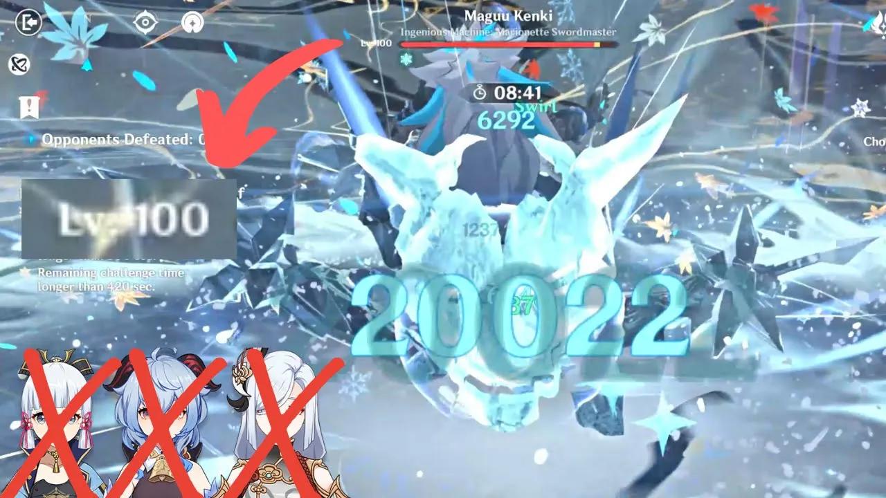 Can non-Meta Cryo beat LV100 Kenki on time? ("Herald" team, no Ayaka/Ganyu/Shenhe) thumbnail