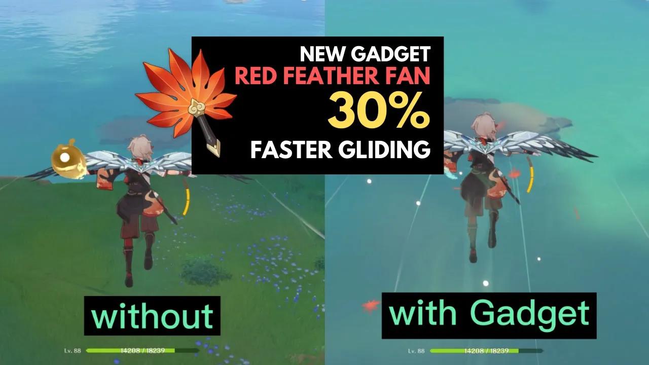 VENTI IS RIGHT, GLIDING IS FASTER | New Gadget Inazuma LV 5 Red Feather Fan thumbnail