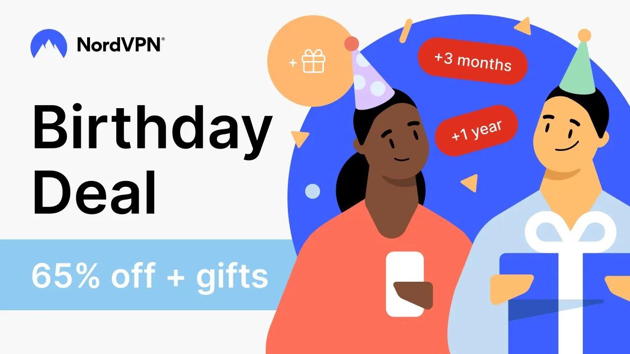 NordVPN birthday offer: Get 65% off + extra months 🎁 thumbnail