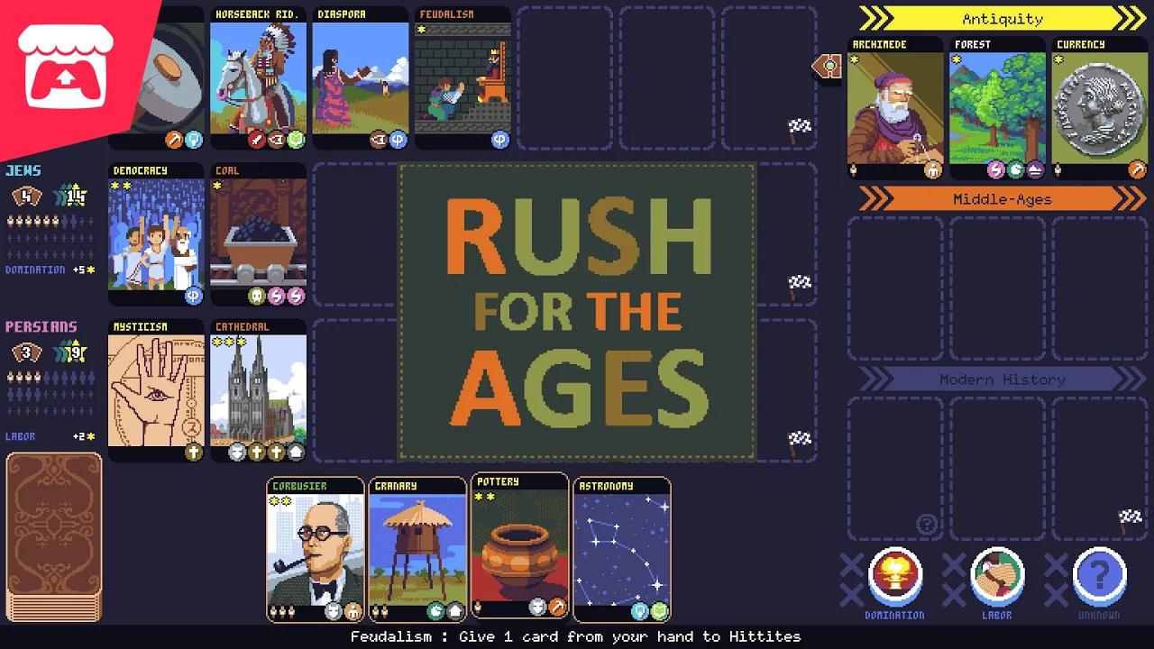 Rush for the Ages ⏳ - A quick civilizational card game about rushing through the ages! thumbnail